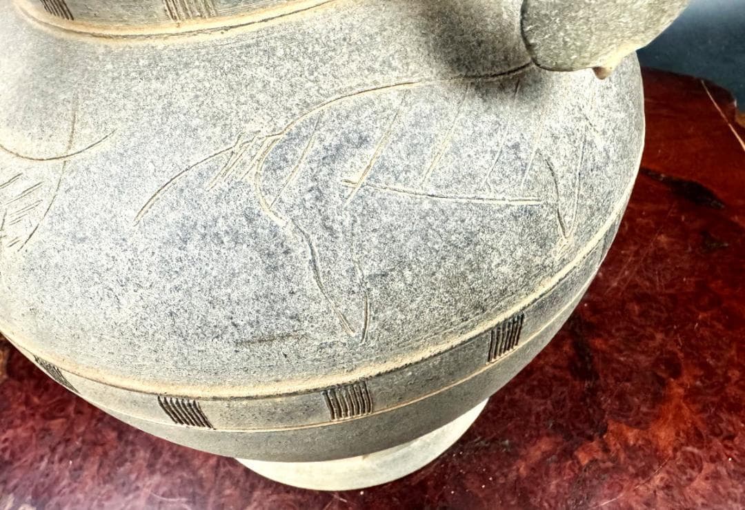 炉釜】釜師 佐藤浄清作 丸釜 炉用 茶道具【中古 美品】梅松の花彫刻