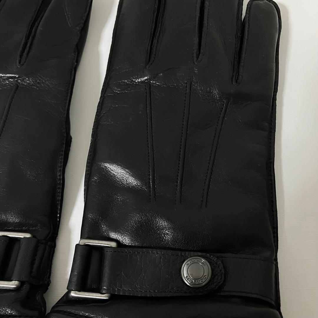 タグ付き新品】COACH コーチ 羊革メンズ レザー手袋 カシミヤ混 黒