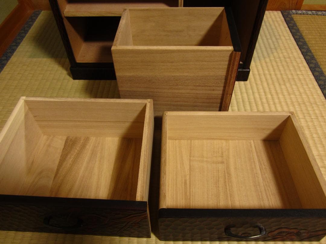 極美品 伝統工芸 鎌倉彫 鏡台 姿見 梅の図 桐の引出し 梱包 発送