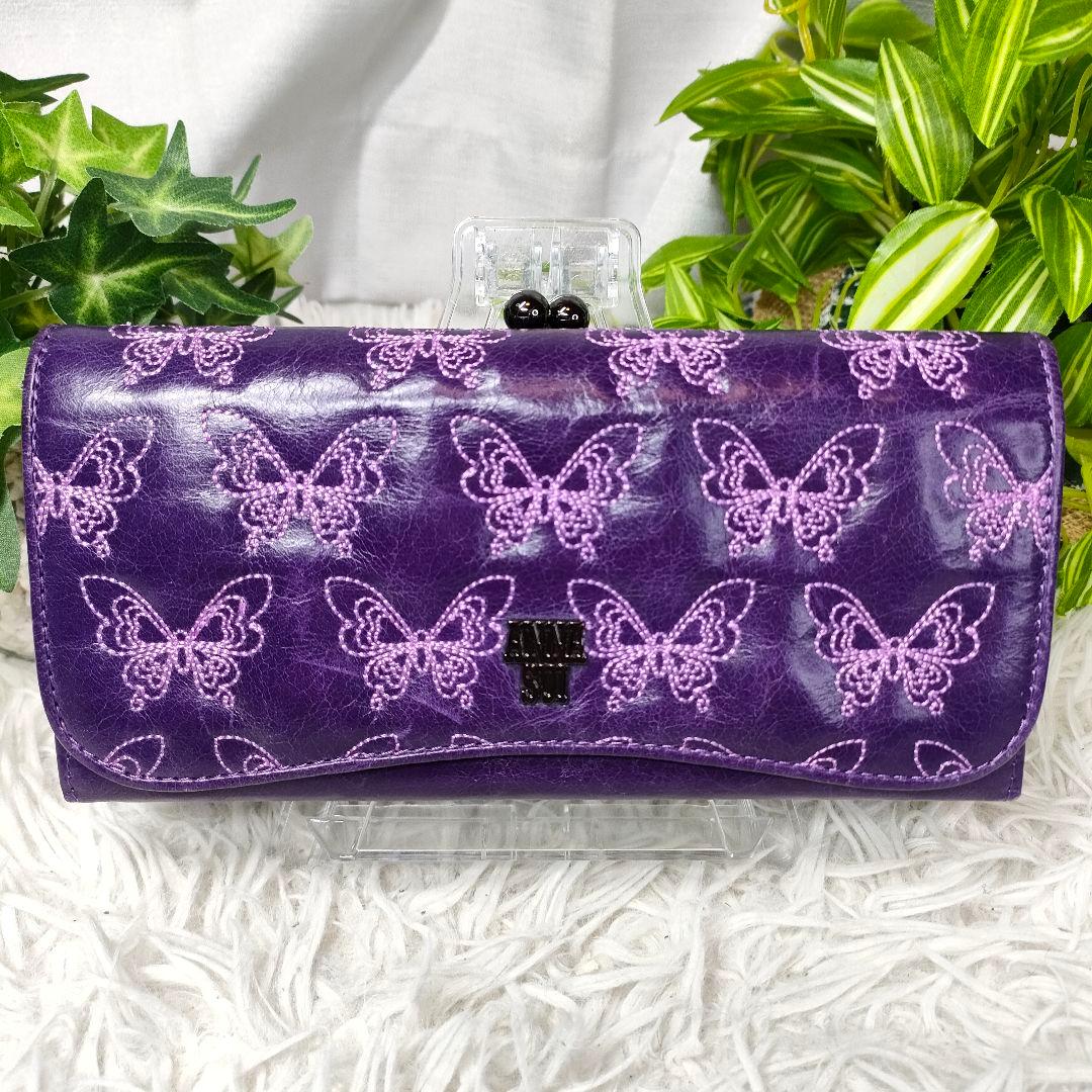 アナスイ 長財布 がま口 バタフライ パープル ANNA SUI 財布 蝶 紫