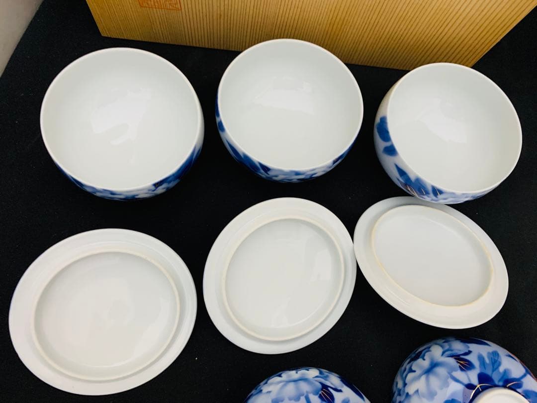 深川製　茶器揃　有田焼　急須　蓋付湯呑み5客　共箱付き