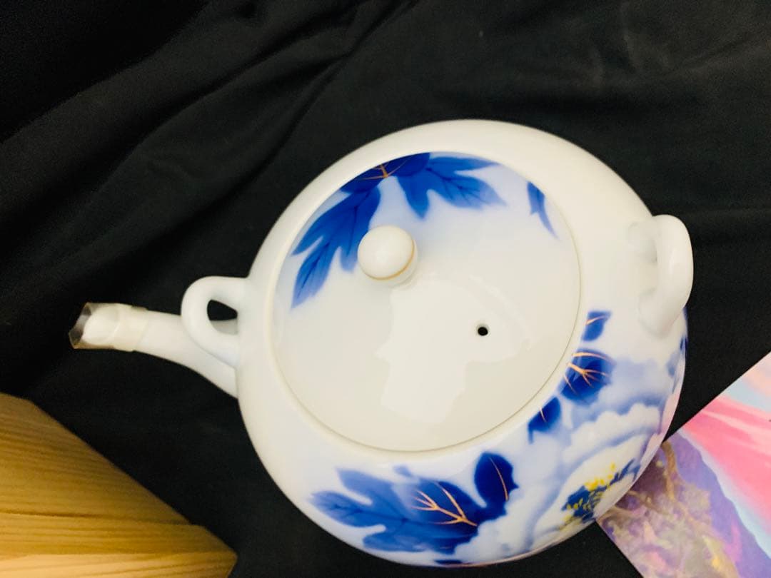 深川製　茶器揃　有田焼　急須　蓋付湯呑み5客　共箱付き