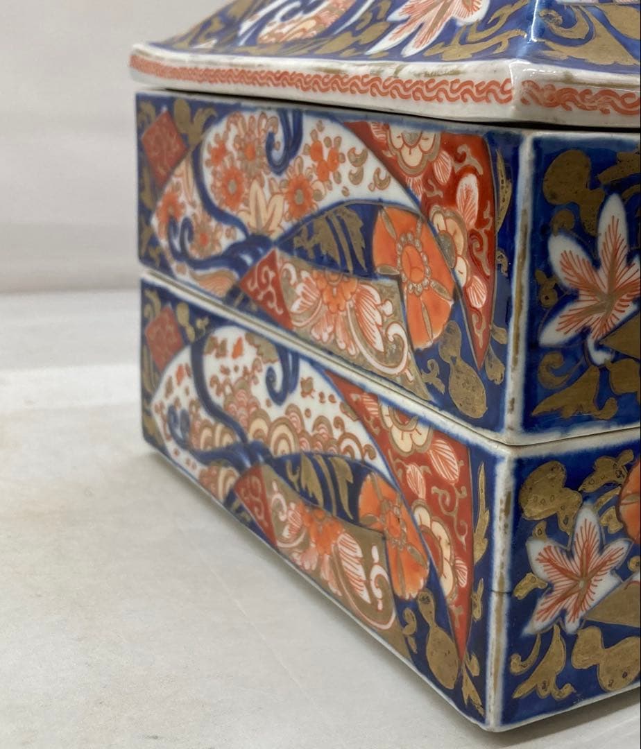 B330s 伊万里焼錦扇面図 二段重箱 食器 江戸・明治時代 有田焼