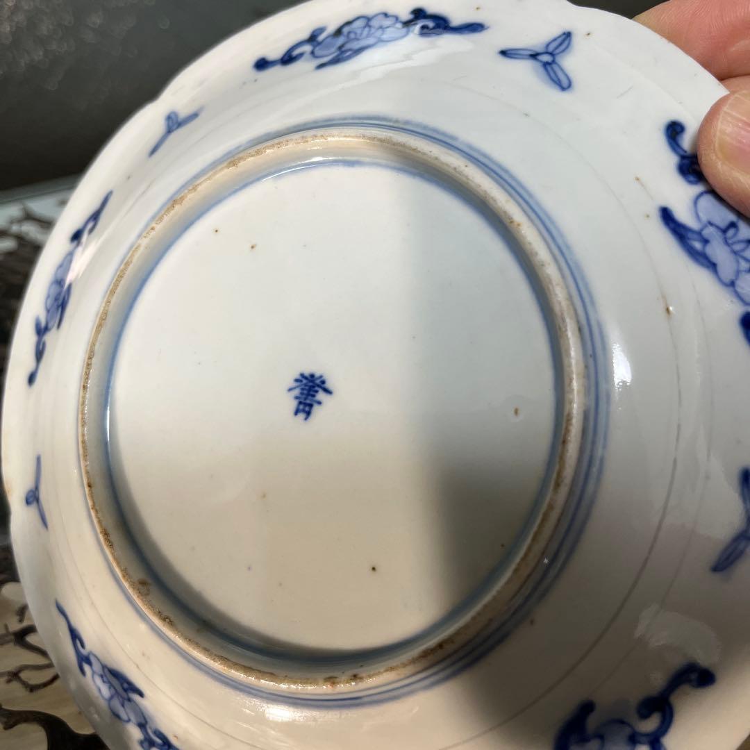 骨董 有田焼 輸出用 里帰り 悲劇の精磁会社 梅花フチ 青花 プレート 中皿