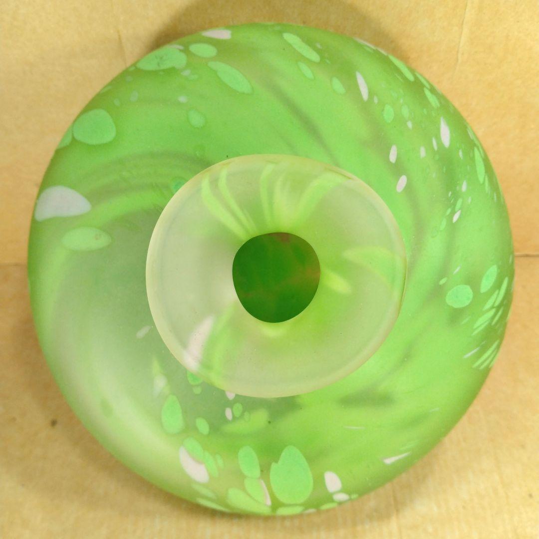 本物保証】藤田喬平 手吹 金彩花瓶(緑色系) 共箱 栞 w16㎝超