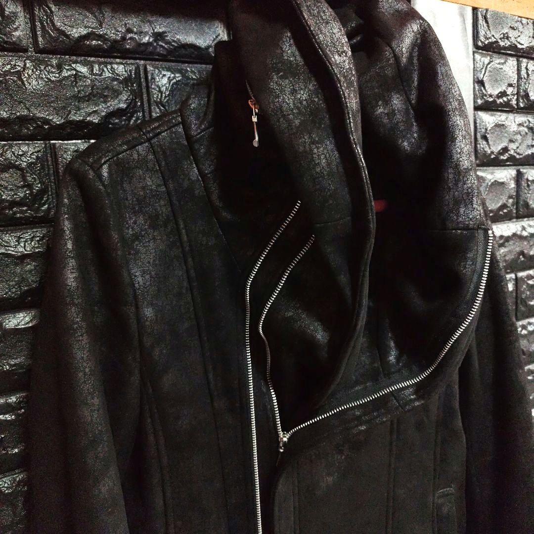 美品　JOHNNY WOLF　豹柄　BIGフーデッドロングライダースコート