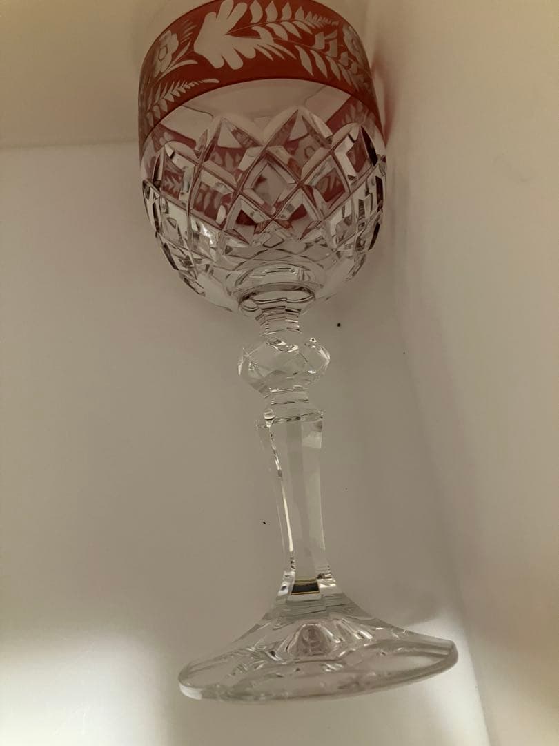 青赤エッチングデザインクリスタルグラス ボヘミアングラス