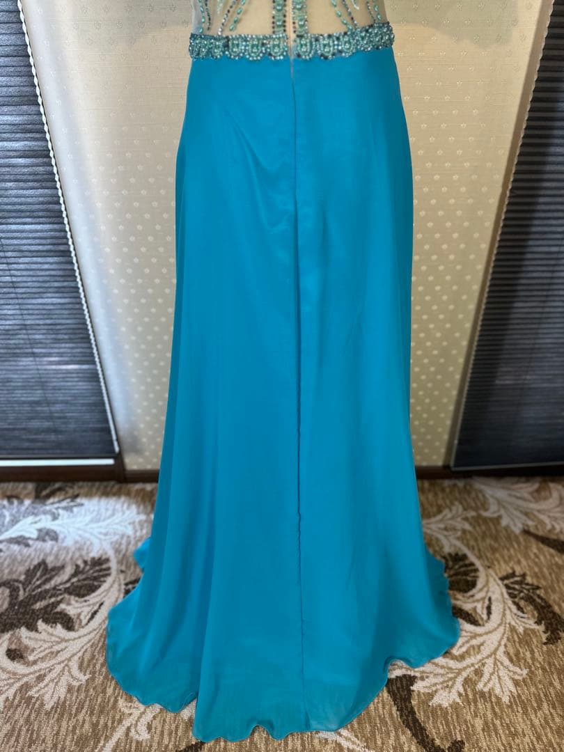 未使用傷あり☆水色ビーズ装飾ロングドレス