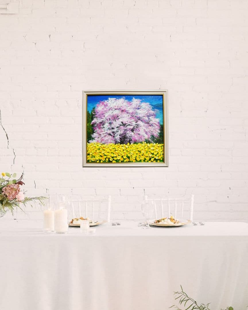 油絵 油彩 油彩画 絵 絵画 【菜の花と大桜】