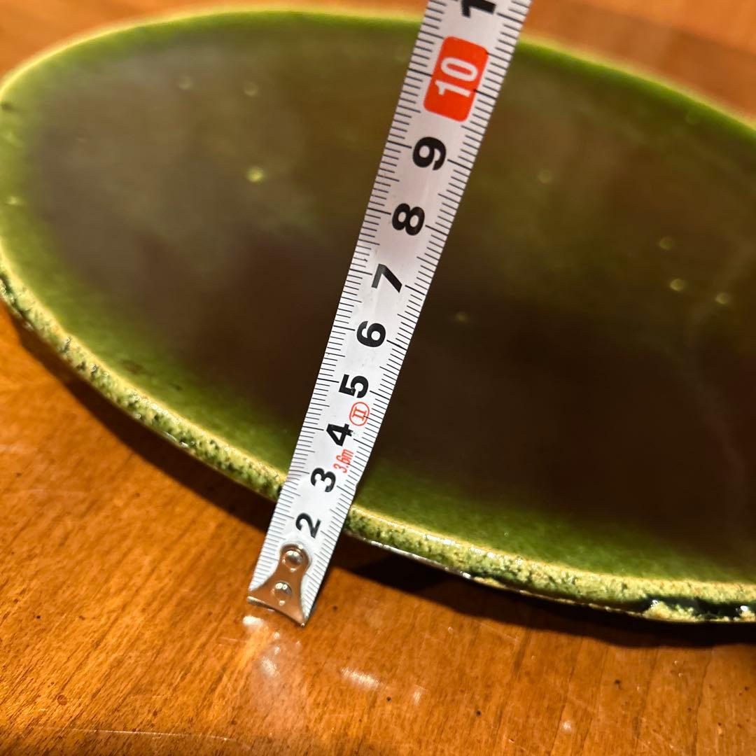 新品◇④織部焼 森脇 文直作 緑色の陶器製丸皿大皿
