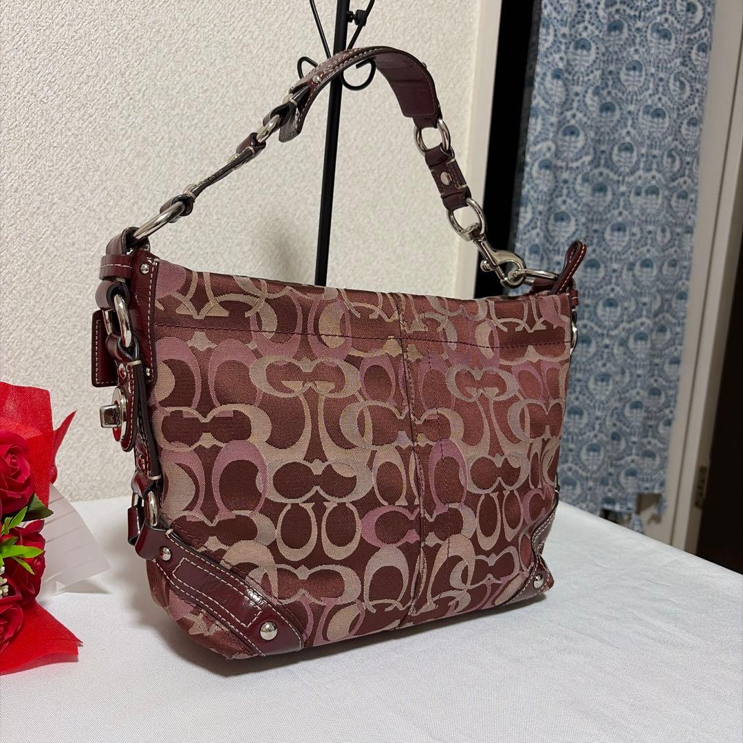 COACH curly 13980 red×pink signature BAG