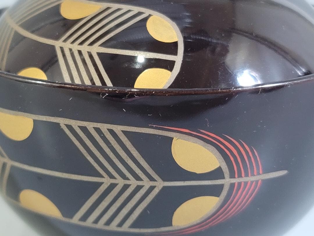 DT347 松庵好 鷹の羽吸物椀 塗師 道恵 共箱 時代物