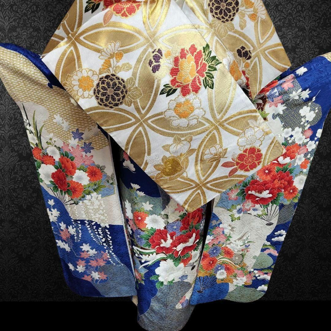 振袖フルセット(7点)・成人式・豪華牡丹刺繍・金彩加工・暈し染め