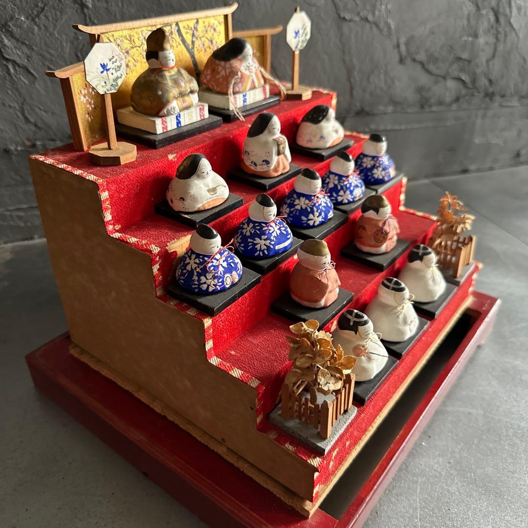瞬間的お値下げ‼️アンティークミニ雛人形　希少品！雛壇飾り土人形　可愛い
