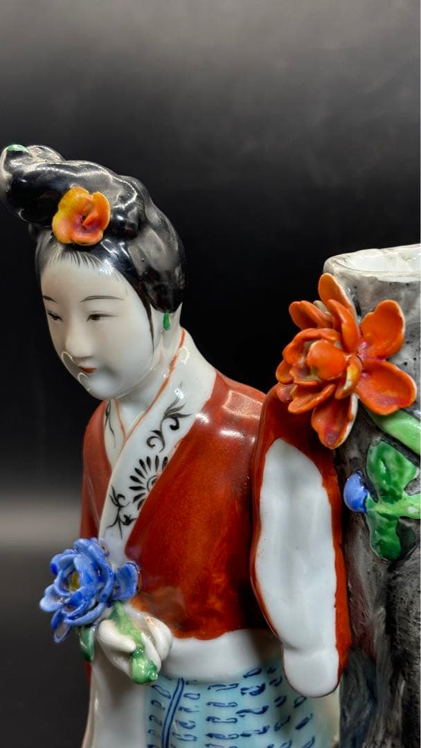 中国美術 古玩 色絵陶人形 陶器人形 高さ約26cm 置物 オブジェ 古董品