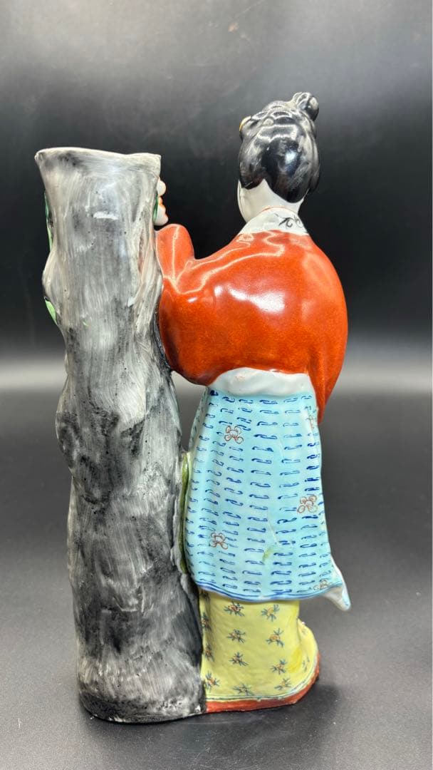 中国美術 古玩 色絵陶人形 陶器人形 高さ約26cm 置物 オブジェ 古董品