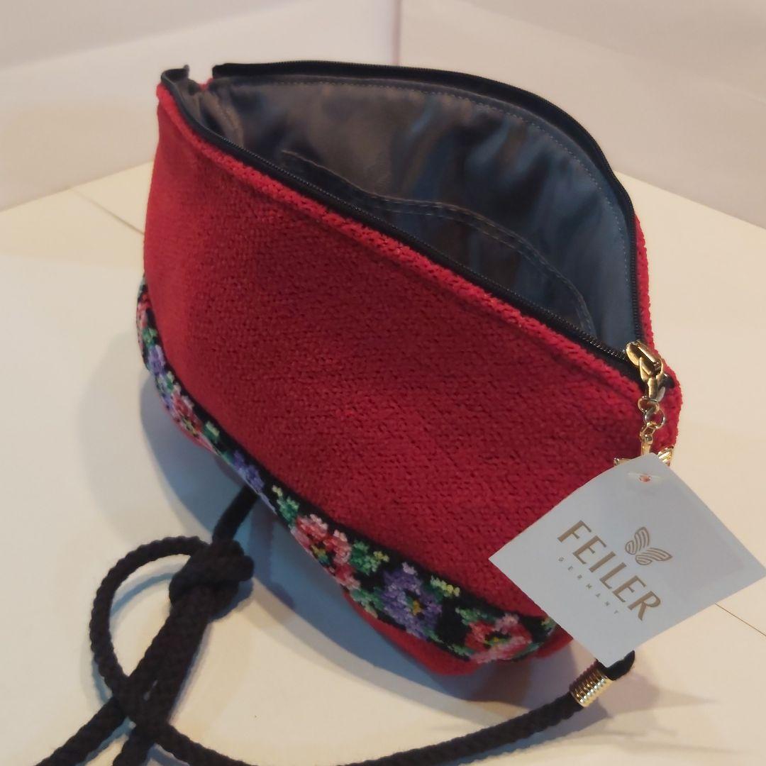 フェイラー 新品 ショルダーバッグ ポーチ 2way 赤 ショルダーストラップ付