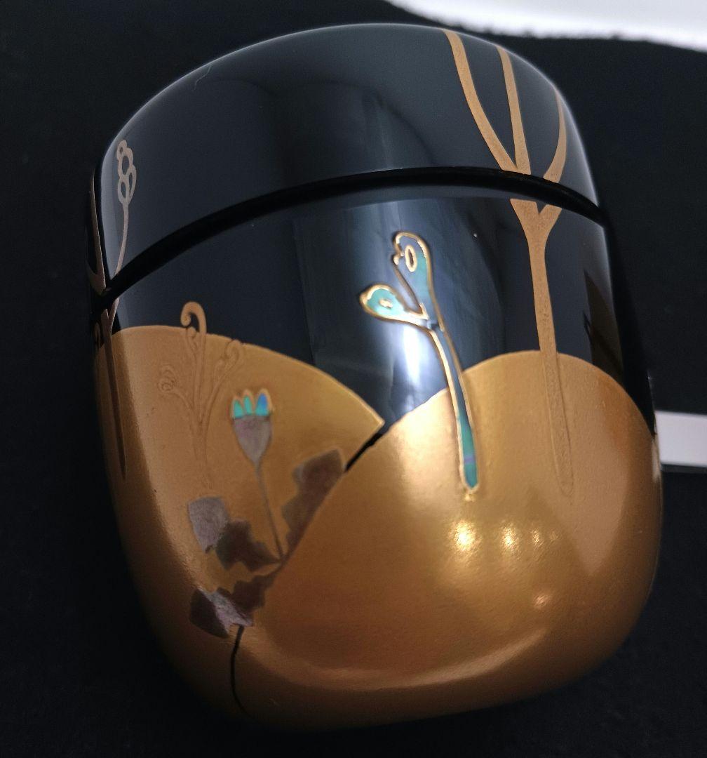 Y3031-5 茶道具 塗師 静峰作 金蒔絵 早蕨 棗 共箱 ち