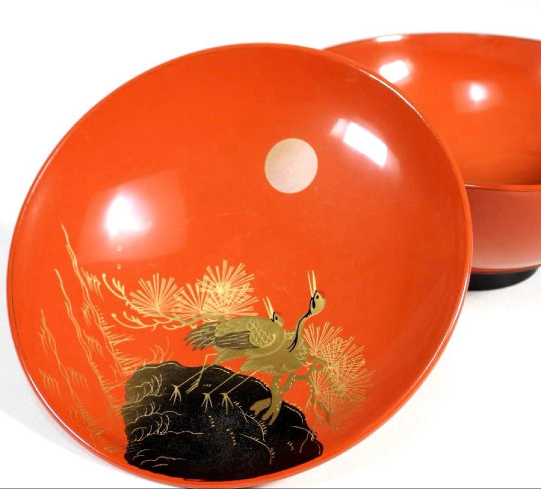 金蒔絵 千羽鶴 煮物椀 5客 木製漆器 天然木 輪島金沢能登 汁椀　蓋碗