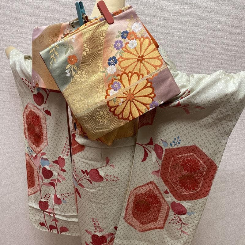 502aj24◎振袖＆袋帯 セミアンティーク 成人式 結婚式 十三参り◎