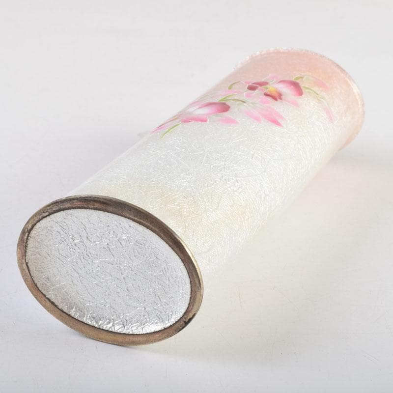 七宝焼 桃釉 花文 花瓶 箱付 V 9150