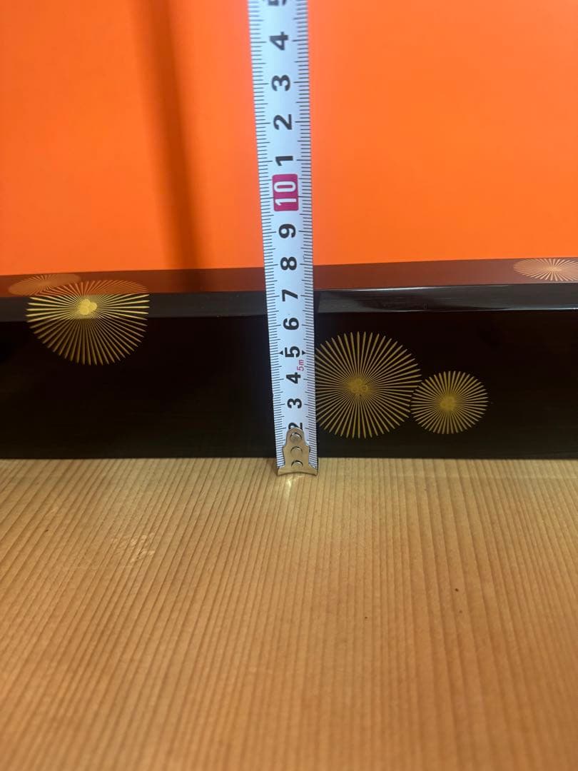 1736 茶道具 黒真塗 唐松蒔絵 炉縁 【北浜宗真】共箱　美品