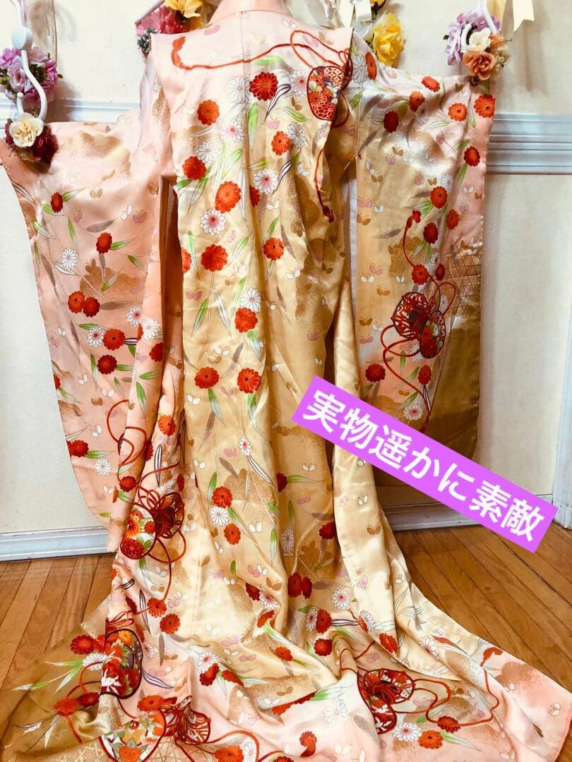 七五三7歳❣️可愛い桃色暈し太鼓菊金彩煌びやか極めてる❣️完全フルセット秀品