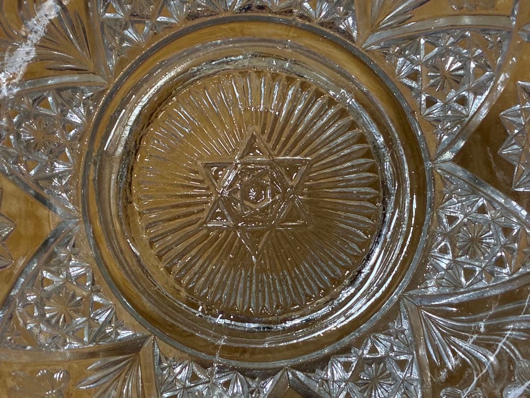 切子 ギヤマン 【六芒星】カットガラス皿 ガラス鉢 時代物