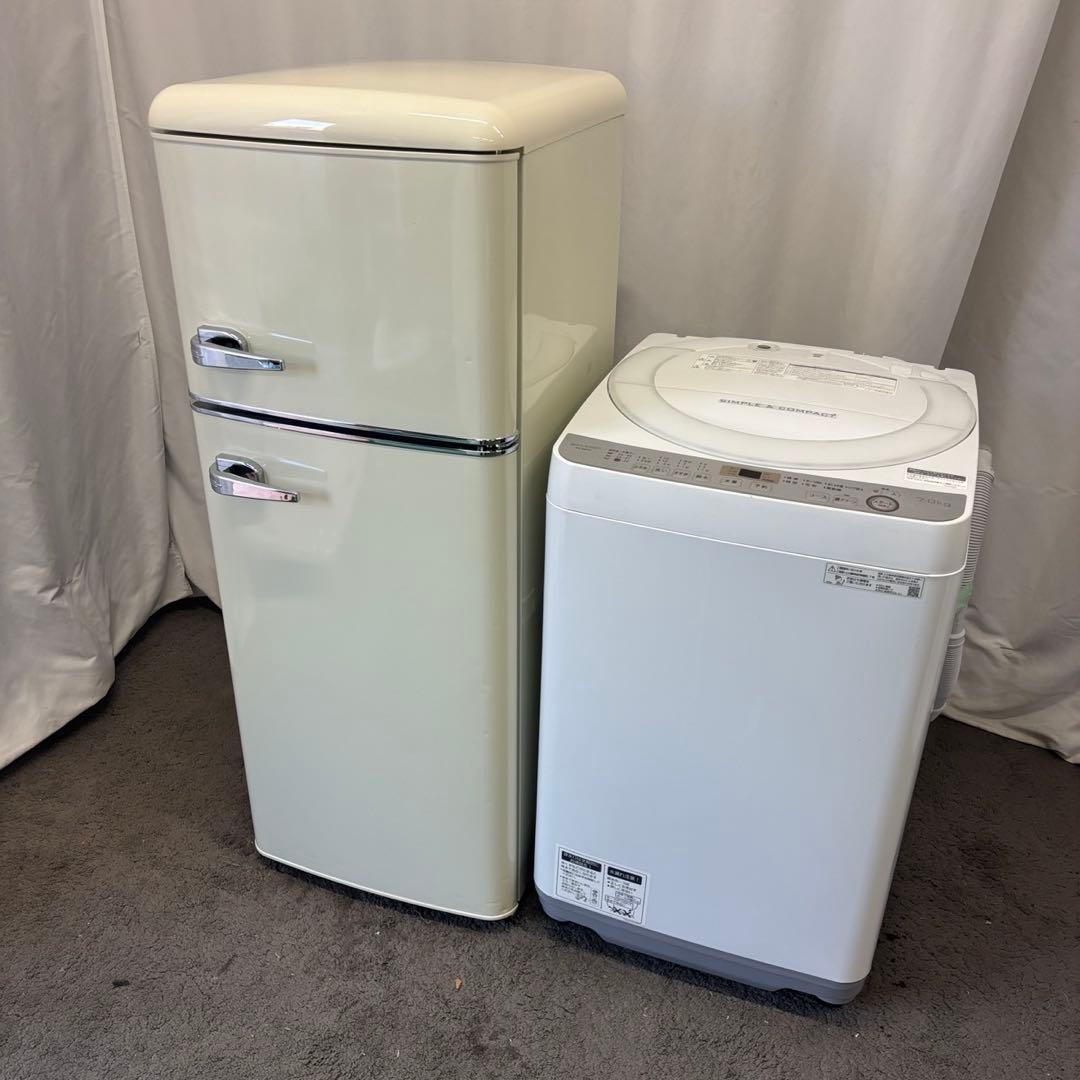 ★90　家電セット　レトロ冷蔵庫　洗濯機　7キロ　シャープ　設置無料　安い　中古