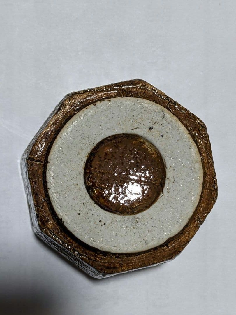 ♢江戸時代 瀬戸焼系 飴釉 八角形 面取り 幾何学文様 豆香炉