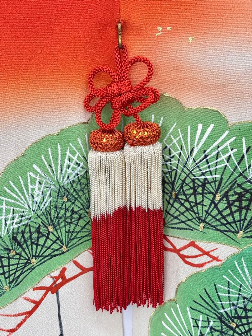 花嫁のれん　加賀のれん　鶴・松・梅／朱色・オフホワイト《こ241》#江戸小もーん