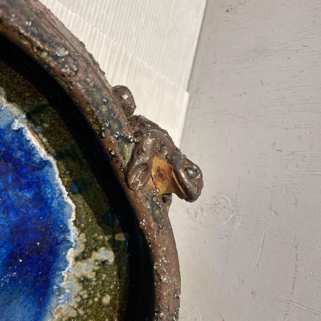 カエル付き信楽焼花器　骨董品　時代物　希少品　ヴィンテージ品　一品物　早い者勝ち