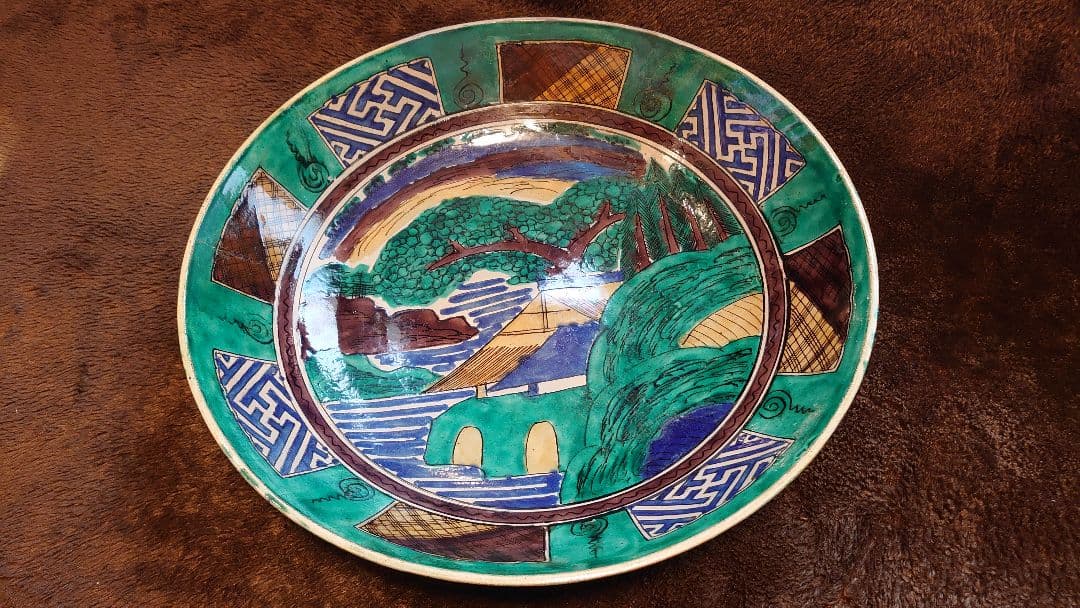 古九谷　九谷焼　青九谷　吉田屋　松山　正院　大皿　蔵出し　１客 古九谷九谷焼青九谷吉田屋松山正院大皿蔵出し1客