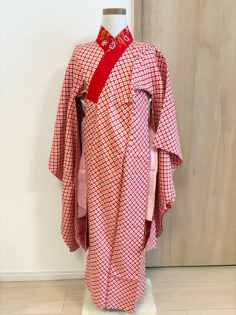 七五三 7歳 祝い着 フルセット 正絹 無地 地紋 レトロ M2505271