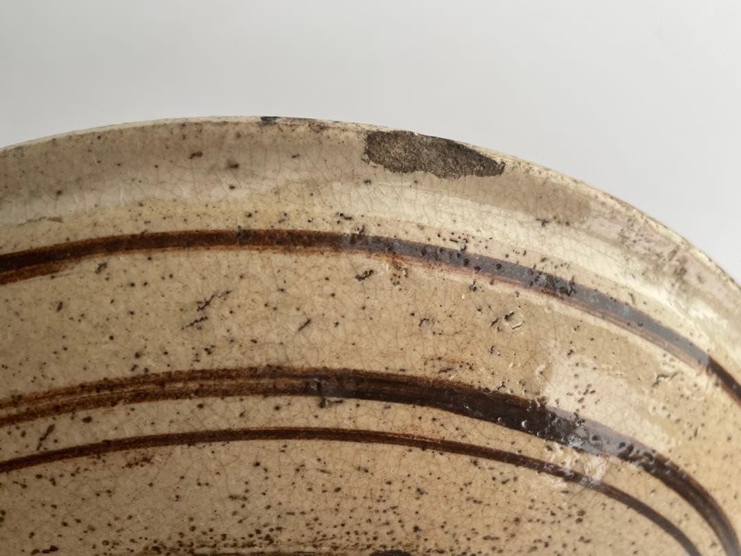 骨董 アンティーク 絵瀬戸 絵志野 鳳凰唐草文様 行燈皿 丸皿 石皿