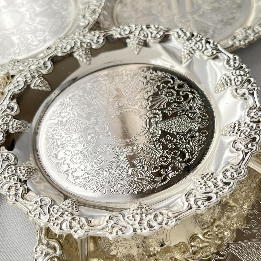 【英国】 葡萄のコースター 6枚 スタンド【シルバープレート】