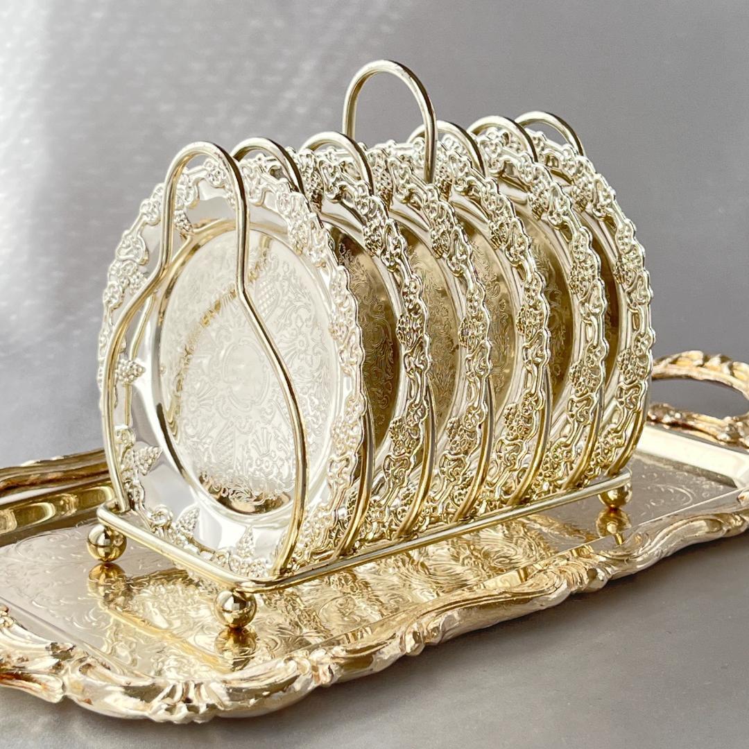 【英国】 葡萄のコースター 6枚 スタンド【シルバープレート】