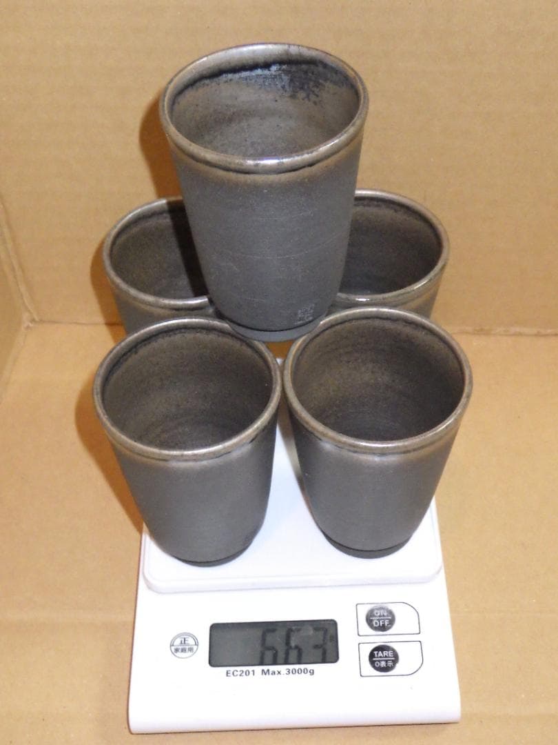 未使用 越前 タンブラー 5客 幡山窯 山崎隆一 越前焼 金沢市 名刺 落款 箱