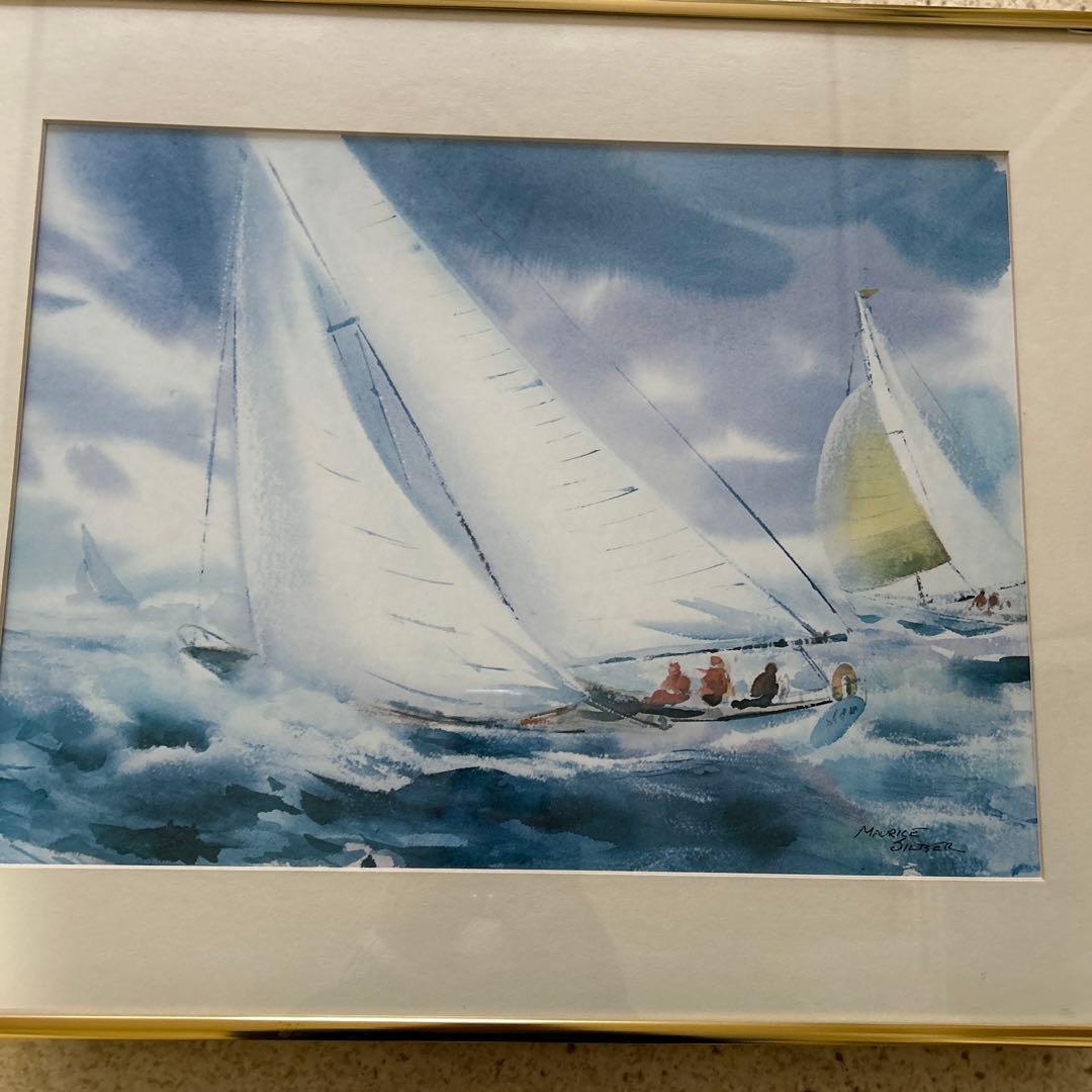 Maurice Silber モーリスシルバー水彩画 帆船　ヨット額装金