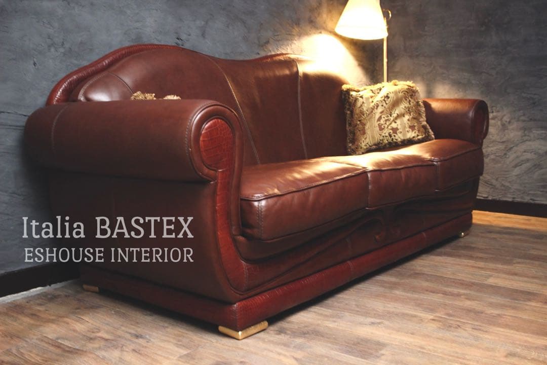 首都圏送無料〜BASTEXイタリア アンティーク 超一流 ソファ 総本革＋ワニ革