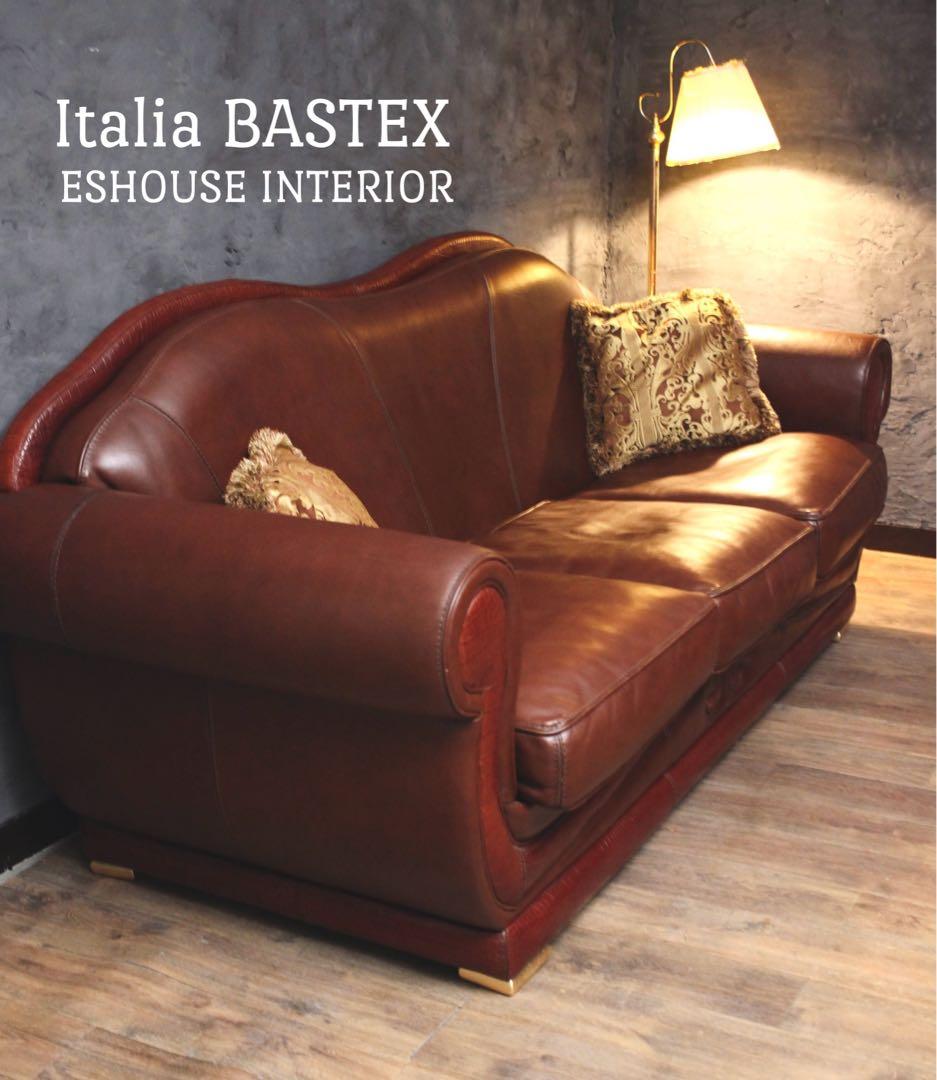 首都圏送無料〜BASTEXイタリアアンティーク超一流ソファ 総本革＋ワニ革