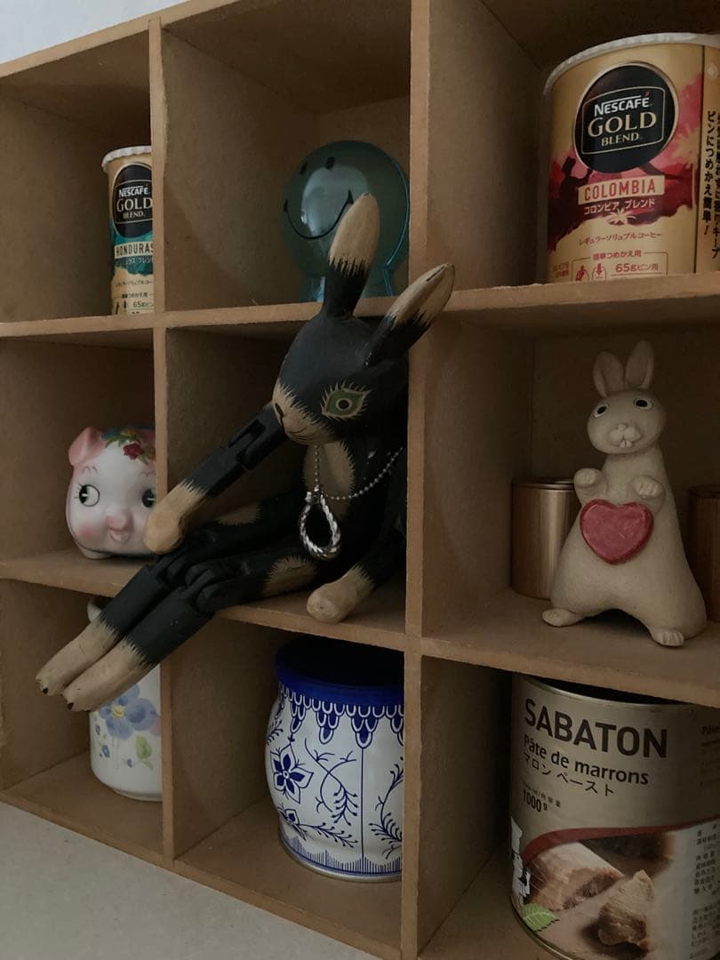 40年前ブロカントショップ購入ディスプレイラック飾り棚マス目箱柳カゴ5個