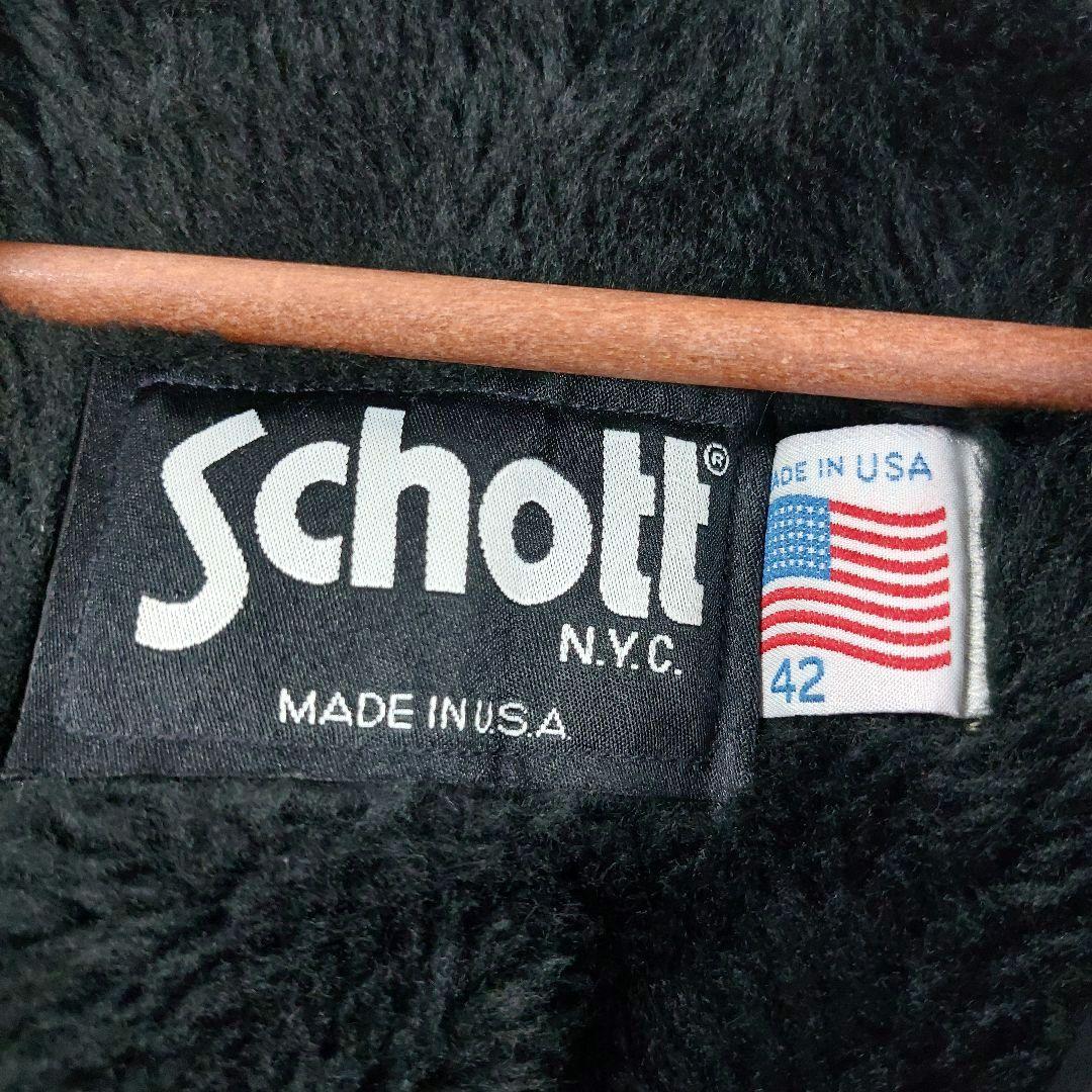 Schott レザー 襟付き ボアライナー ライダースジャケット ブラック 42