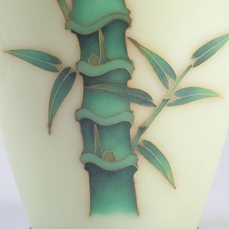 七宝焼 竹文 花瓶 唐木台・時代箱付 V 9462