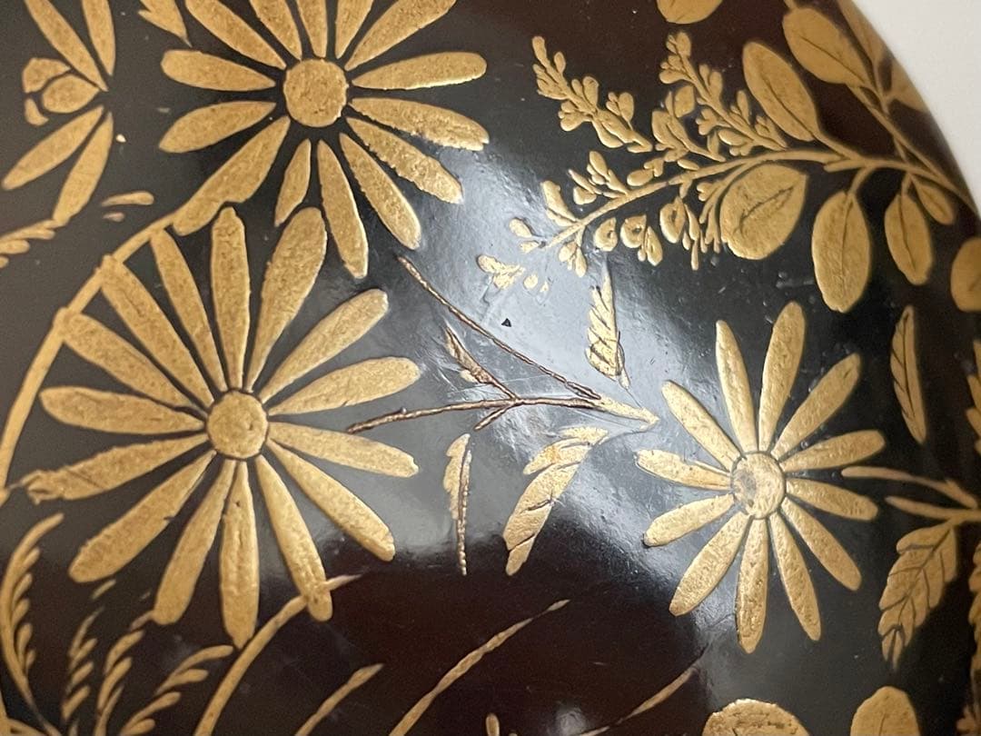 骨董 アンティーク 蒔絵 菊 萩 花文様 棗 箱なし 古蒔絵 時代蒔絵 秋草