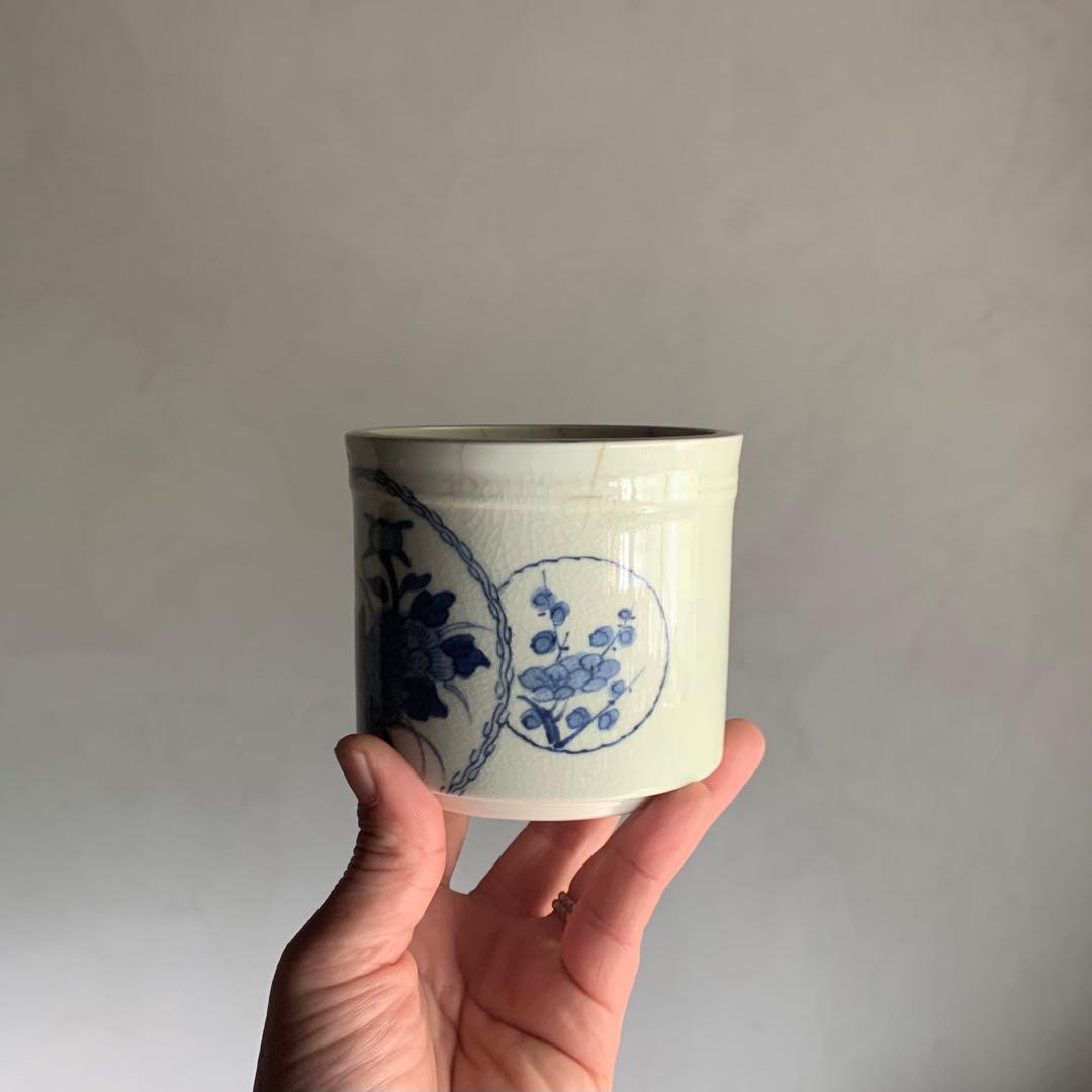 染付 筒 筒茶碗 花窓文 火入れ 古伊万里 古美術 古道具 アンティーク