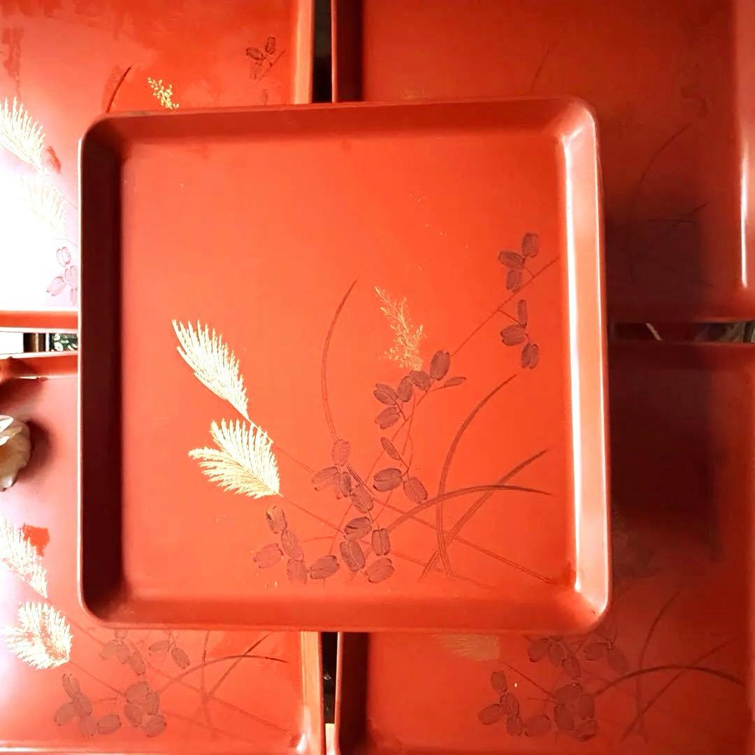 2209様感謝‼️特別価格‼️節目JAPAN GOZENGOLDすすき沈金朱御膳5客