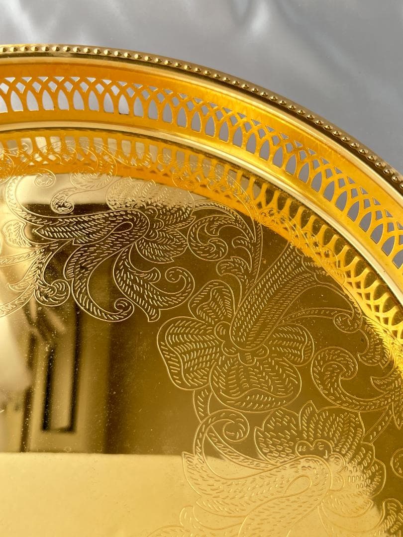 スウェーデン】ハンドル付きギャラリートレー 31cm 【ゴールドプレート】