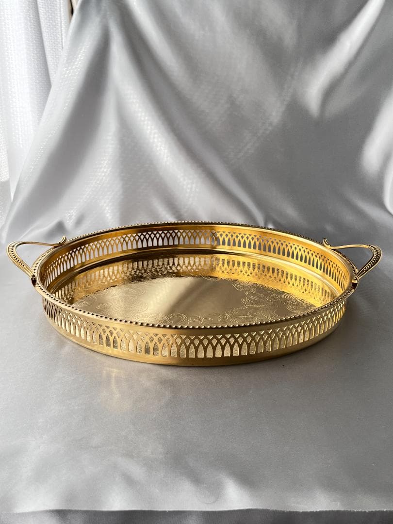 スウェーデン】ハンドル付きギャラリートレー 31cm 【ゴールドプレート】