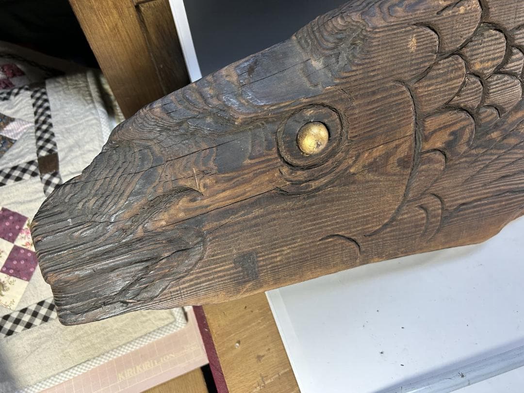 魚板 110㎝ 時代 古道具 壁掛け 魚鼓 在銘 仏教美術 雑貨 流木 オブジェ